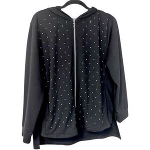 Juicy Couture Black Studded Rhinestone Hoodie‎ Full Zip Size Large Y2K